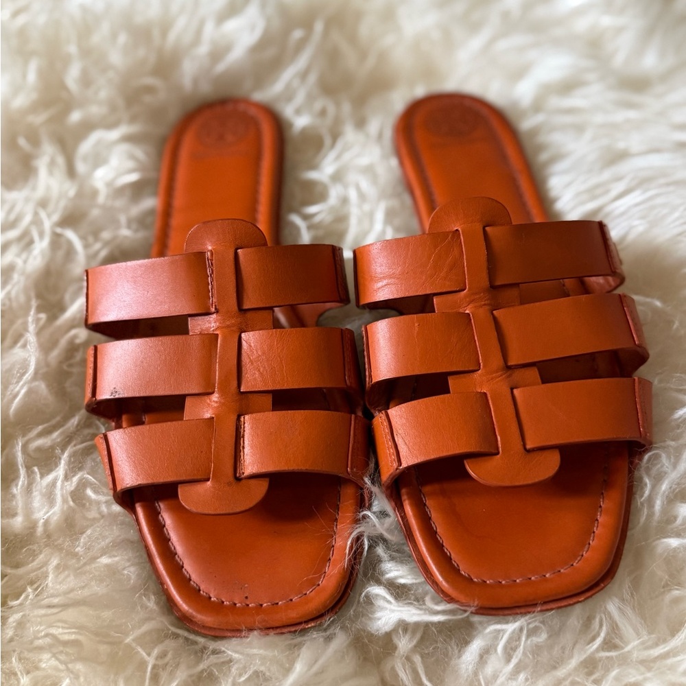 Tory Burch Orange Leather Slide Sandals